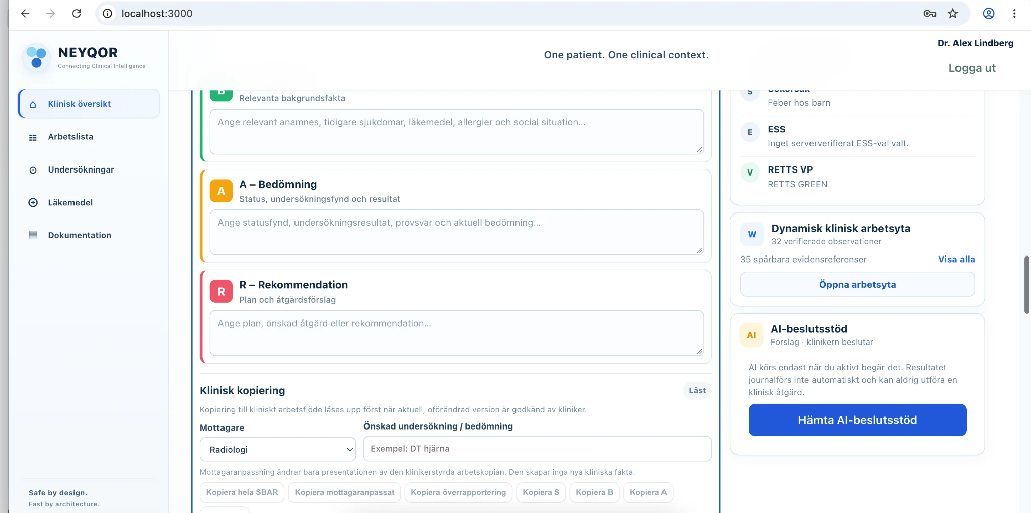 NEYQOR Smart SBAR and clinician-controlled AI support interface